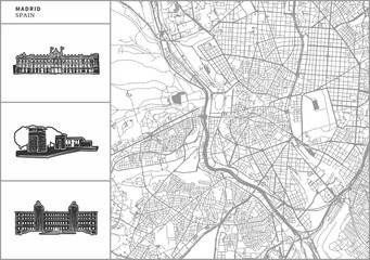 Wall Mural - Madrid city map with hand-drawn architecture icons