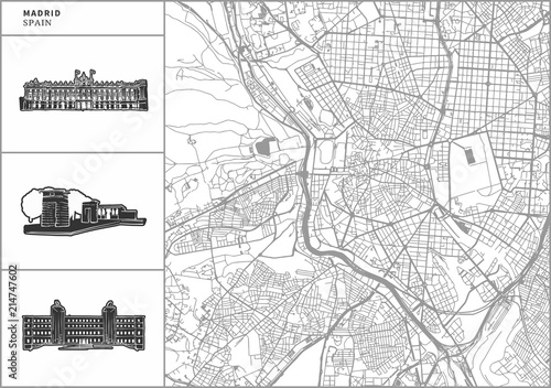 Cuadros en Lienzo Madrid city map with hand-drawn architecture icons