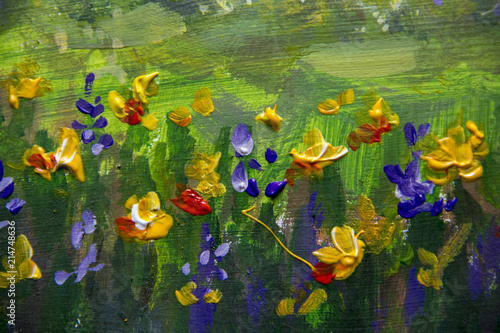 Dekoracja na wymiar  obraz-olejny-kwiat-fioletowe-pomaranczowe-zolte-kwiaty-pole-zblizenie-obrazy-olejne-krajobraz-oil