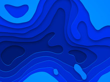 Water Blue Papercut Geometric Topography Or Paper Cut Liquid Geometric Gradient Pattern On Blue 3D Multi Layer Background