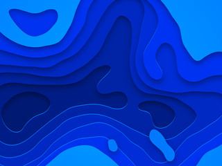 Wall Mural - Water blue Papercut geometric topography or paper cut liquid geometric gradient pattern on blue 3D multi layer background