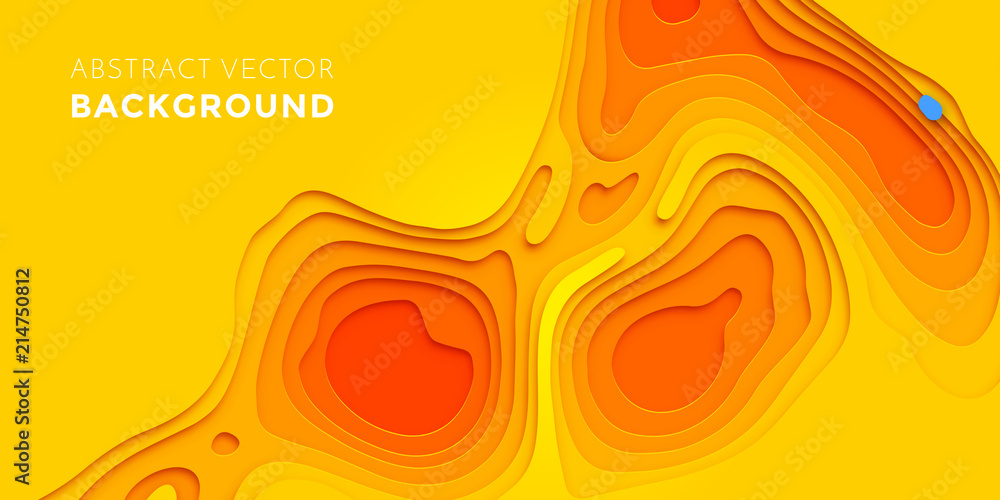 Abstract papercut and yellow orange color multi layer pattern on vector gradient background - obrazy, fototapety, plakaty 