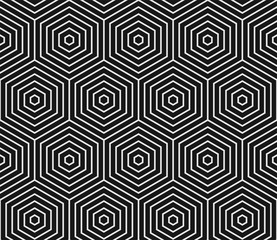 Aufkleber - Abstract geometric pattern. Vector white background of seamless hexagon mosaic grid lines with black honeycomb pattern