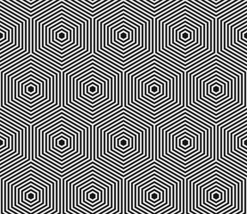 Aufkleber - Abstract geometric Bauhaus trend pattern. Vector background of seamless hexagon mosaic white and black grid lines with rhombus wireframe pattern
