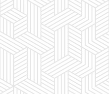 Abstract Geometric Lines And Cubes 3D Pattern. Vector Background With Seamless White And Gray Mosaic Grid Lines Pattern