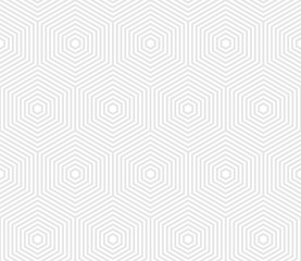 Aufkleber - Abstract geometric Bauhaus trend pattern. Vector background of seamless hexagon white and gray grid lines with rhombus texture pattern