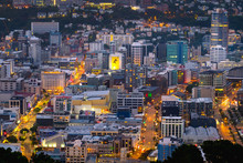 2018, JAN 1 - Wellington, New Zealand, The Panorama Landscape View Of The Building And Scenery Of The City At Sunset.