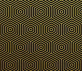 Aufkleber - Abstract geometric glittery pattern vector background of golden seamless hexagon mosaic grid lines with gold honeycomb pattern