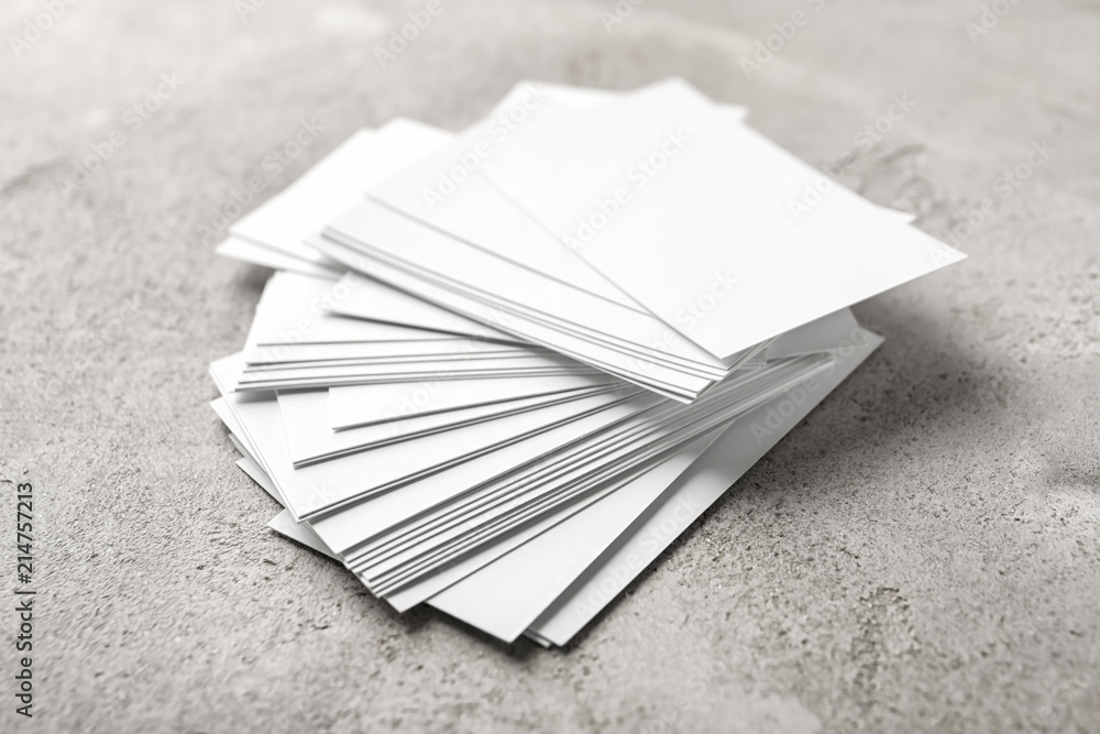 Blank business cards on light background