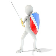 3d man knight with shield and sword on white background 3d illustration