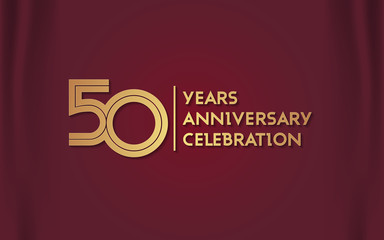 Wall Mural - 50 Years Anniversary Logotype with  Golden Multi Linear Number Isolated on Red Curtain Background