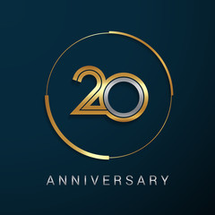 Wall Mural - 20 Years Anniversary Logotype with  Gold and Silver Multi Linear Number in a Golden Circle , Isolated on Dark Background