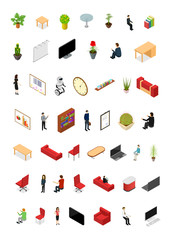 Wall Mural - Office Interior Concept Icons Set 3d Isometric View. Vector