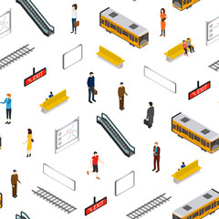 Wall Mural - Subway Station Seamless Pattern Background Isometric View. Vector