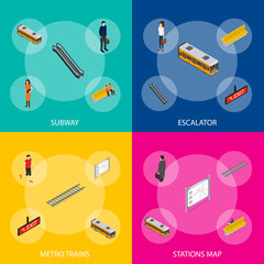 Sticker - Subway Station Element Banner Set Isometric View. Vector