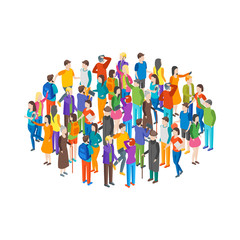 Poster - People Characters Crowd Circle Isometric View. Vector