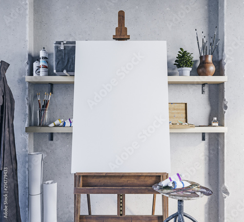 Fotomural 3d illustration. Art Workshop Mockup.
