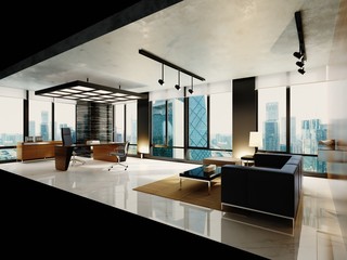 Wall Mural - 3d render of empty office interior