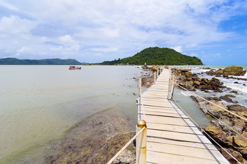 Wall Mural - Seascape view of Ban Hua Leam wooden bridge.Famous attraction place in Chanthaburi, Thailand.