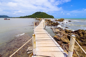 Wall Mural - Seascape view of Ban Hua Leam wooden bridge.Famous attraction place in Chanthaburi, Thailand.