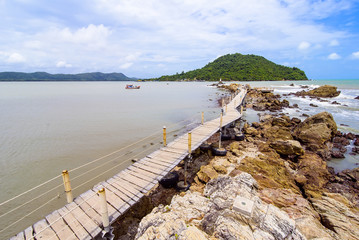 Wall Mural - Seascape view of Ban Hua Leam wooden bridge.Famous attraction place in Chanthaburi, Thailand.