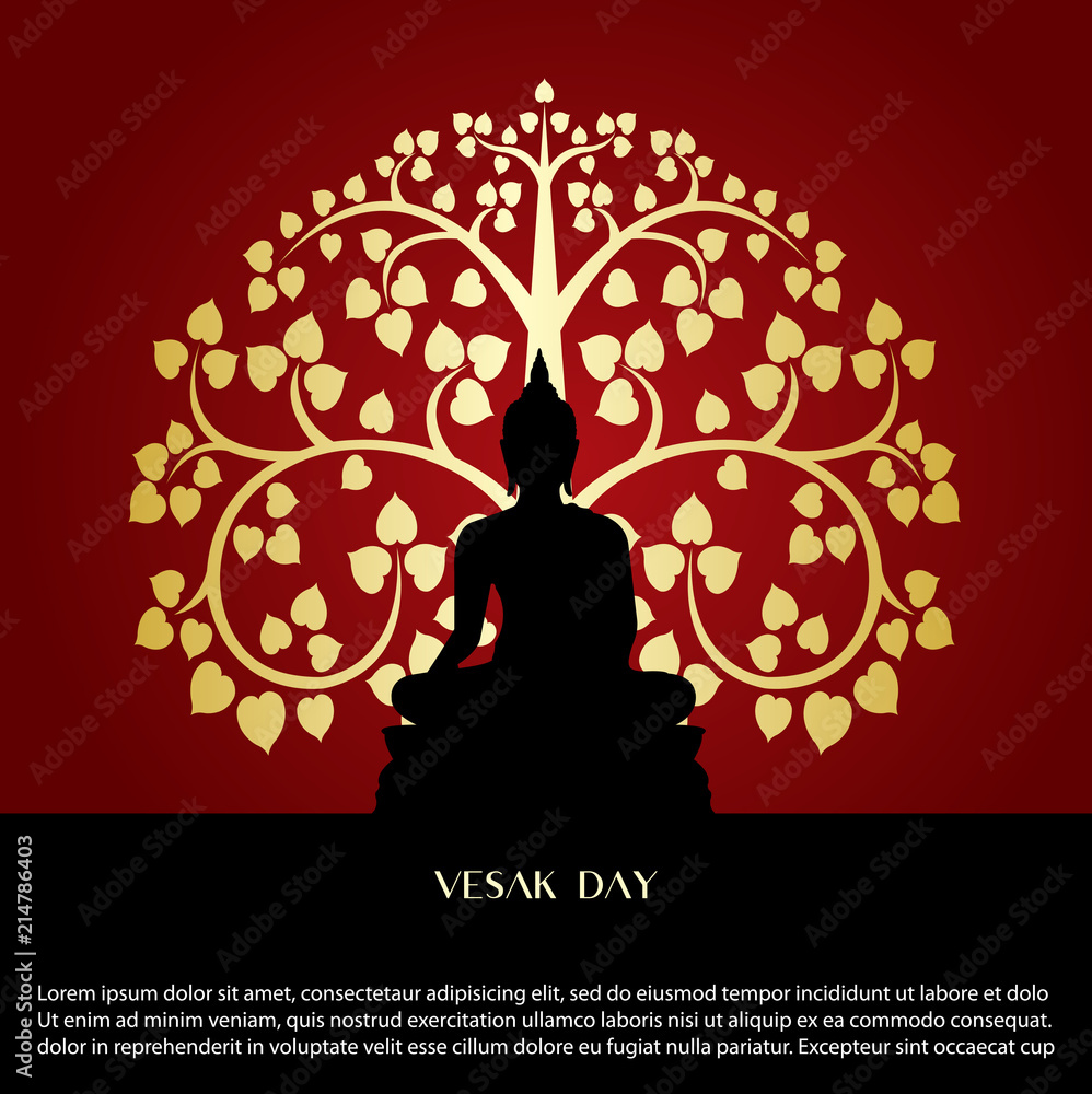 Vesak day background with Buddha sign and Bodhi leaf Tree vector design ...