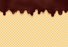 Dripping Chocolate On Waffle. Vector Background