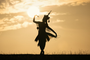 Silhouette of Manohra models: MANOHRA is folk dance in South of Thailand, Thai women dance ma no hra show. This show is popular in Southern Thailand.