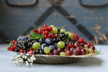 ripe organic mix berries rustic still life