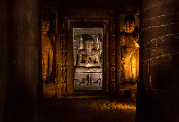 Wall Mural - Buddha in Ajanta Caves in Aurangabad, Maharashtra, India