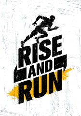 Wall Mural - Rise And Run. Marathon Sport Event Motivation Quote Poster Concept. Active Lifestyle Typography Illustration