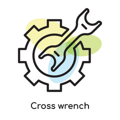 Wall Mural - Cross wrench icon vector sign and symbol isolated on white background, Cross wrench logo concept