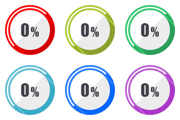 Aufkleber - 0 percent vector icon set. Colorful flat design web icons on white background in eps 10.
