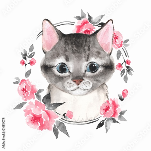 cat-and-flowers-watercolor-illustration