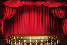 Empty Theater Stage With Red Velvet Curtains. 3d Illustration