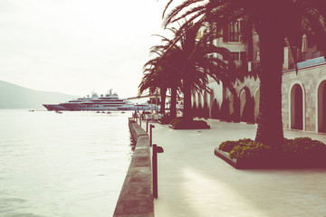 Canvas Print - Yacht Porto Montenegro. Elite marina of Tivat in Montenegro