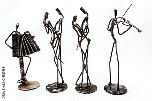 Cuadros en Lienzo Creative figures of musicians, violinist and accordionist are playing for couple