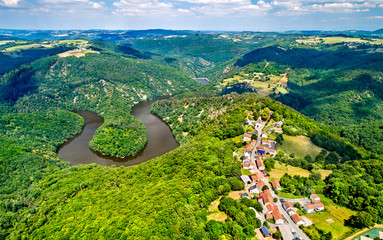 Wall Mural - Meander of Queuille on the Sioule river in France