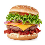 Fototapeta Łazienka - big fresh burger with cheese and bacon isolated on white background