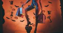 Halloween Shopping Bag At Girl With Sexy Legs