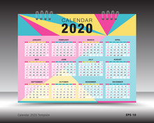 Calendar 2020 Template Layout, Minimal Business Brochure Flyer, Print Media, Advertisement, Simple Design Template, Creative Vector Illustration
