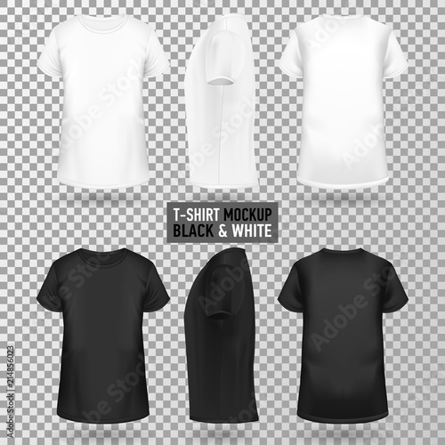 Download T Shirt Template On A Transparent Backgroundin Three Dimentions Front Side And Back View Realistic Gradient Mesh Vetor Black And White Colors Stock Vector Adobe Stock