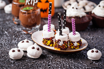 Halloween treat marshmallow in chocolate