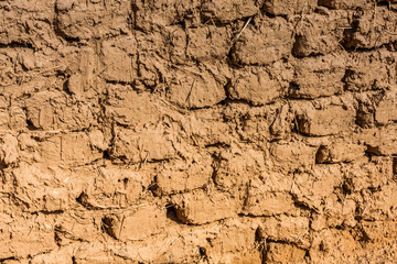 The brickwork of a traditional Arab mud brick house background