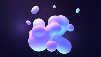 Wall Mural - Blue and purple gradient color floating liquid blob. 3d rendering picture.