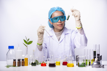 the scientist,dermatologist testing the organic natural cosmetic product in the laboratory. research