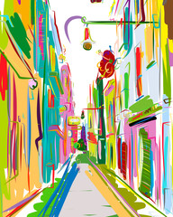 Poster - Old european street, sketch for your design