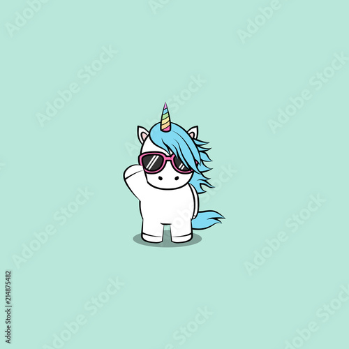 Fotografía Cute unicorn with sunglasses cartoon, vector illustration