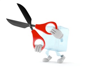 Sticker - Ice cube character holding big scissors