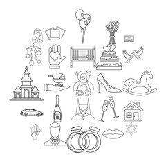 Wall Mural - Wedding icons set. Outline set of 25 wedding vector icons for web isolated on white background
